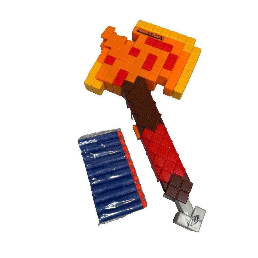 Nerf Minecraft Firebrand Dart Blasting Axe – EUC – 10 Darts – No Code-